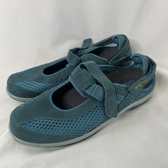 Orthofeet Womens 11.5W Mary Jane Shoe Hook & Loop Comfort Turquoise Blue Walking - Picture 1 of 12